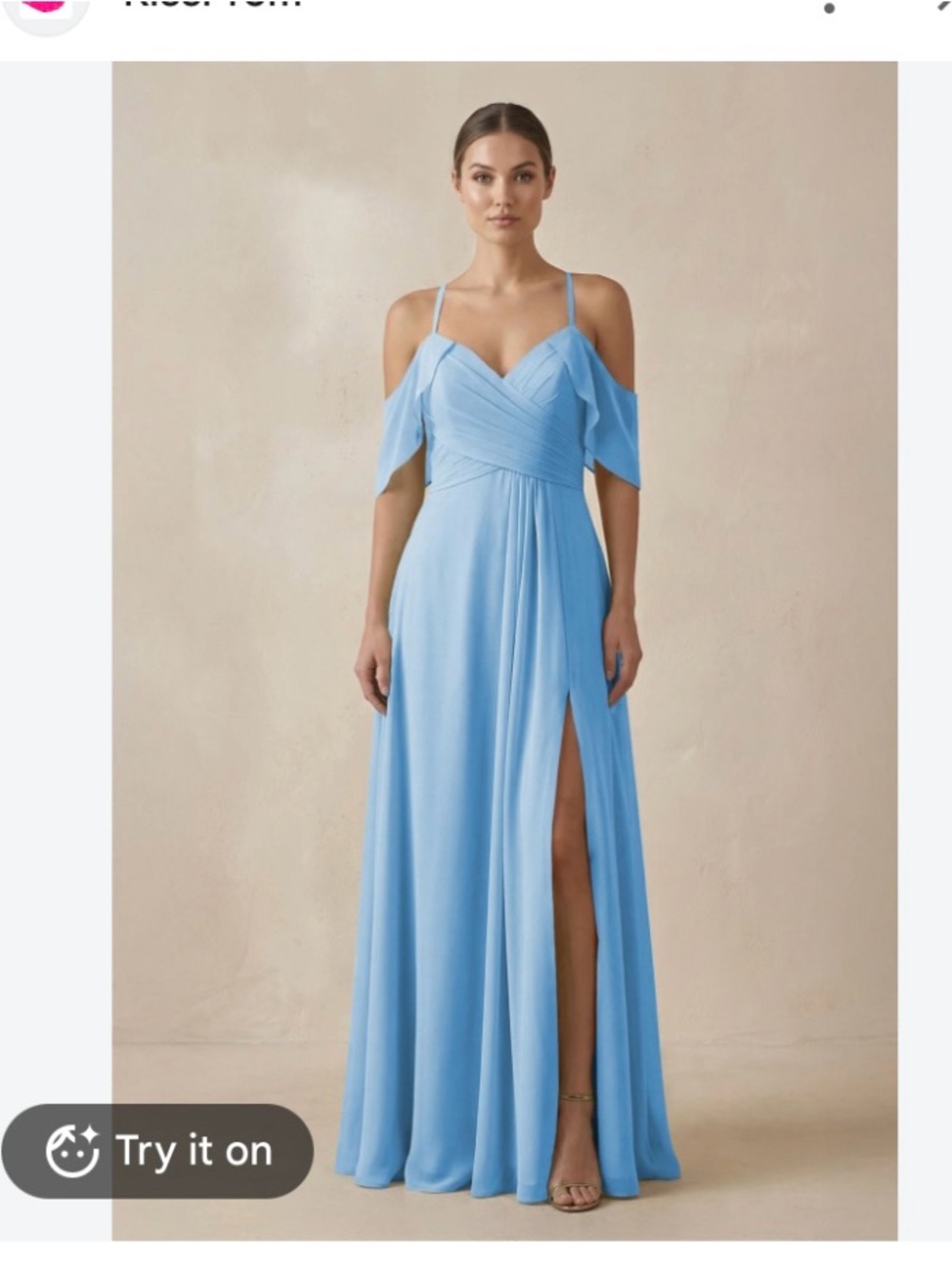 New Women 4 Light blue, floor-length chiffon bridesmaid dress, ruffles shoulder